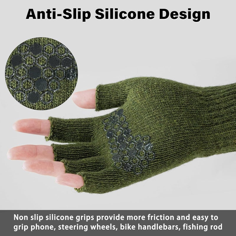 Fullsheild Merino Wool Fingerless Gloves Half Finger Wool Gloves for Men Women Winter Unisex Knit Fingerless Mittens - Image 3